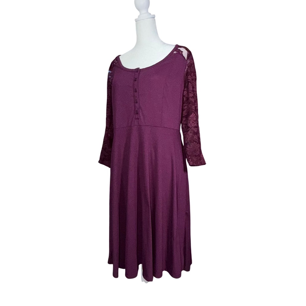 Torrid Plum Purple Lace Sleeve Fit and Flare Midi Dress Size 0 Plus Size